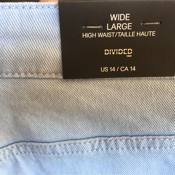 H&M Blue Twill High Waist Wide Leg Pants Size 14 - Picture 8 of 9